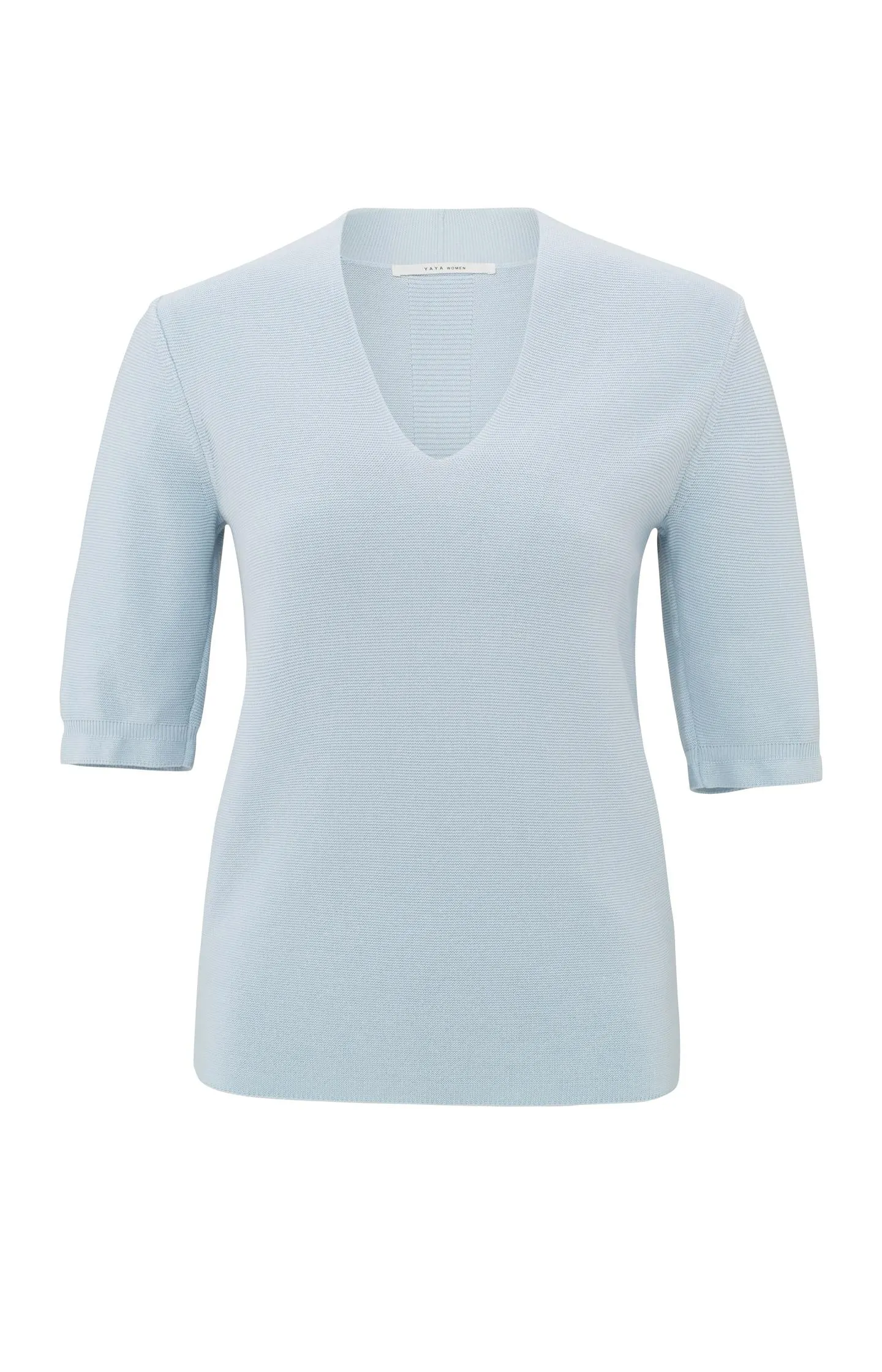 Soft sweater with deep V-neck and short sleeves