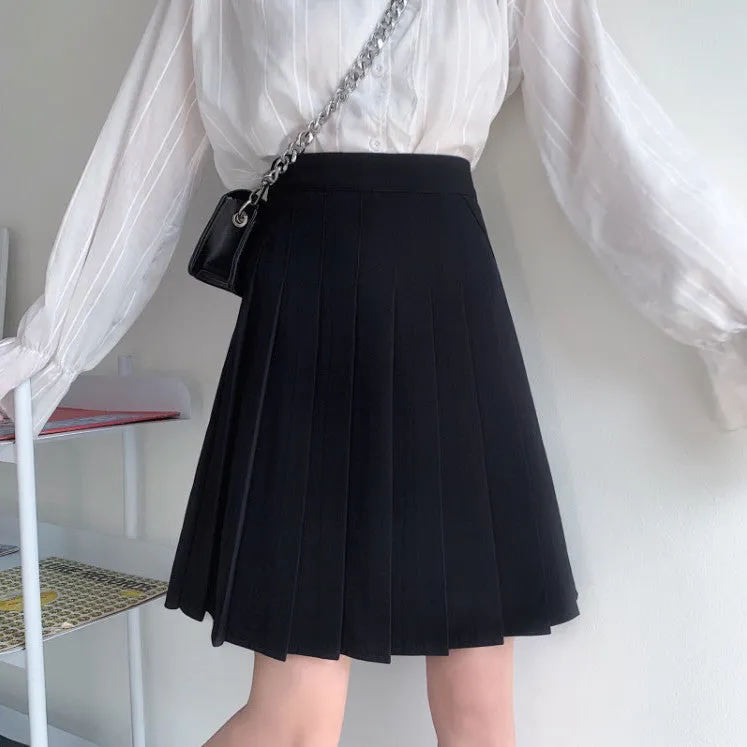 Solid Color Long Pleated Skirts