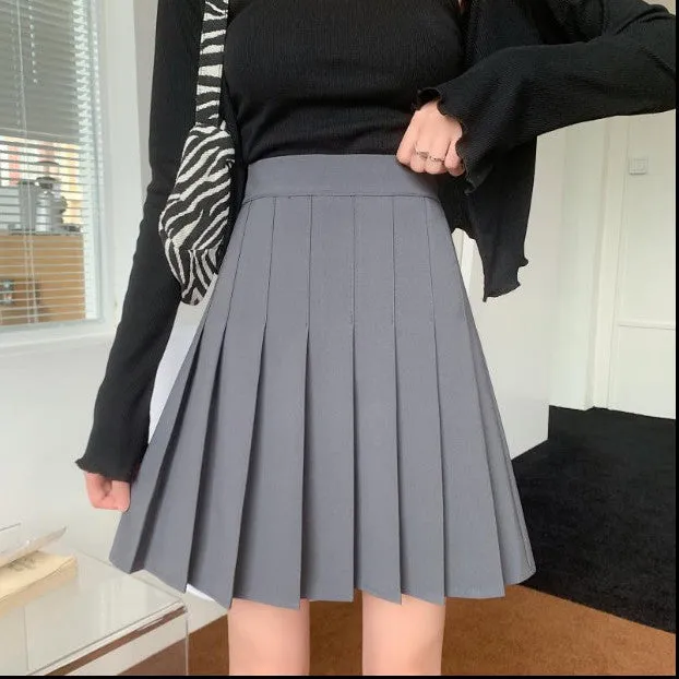 Solid Color Long Pleated Skirts
