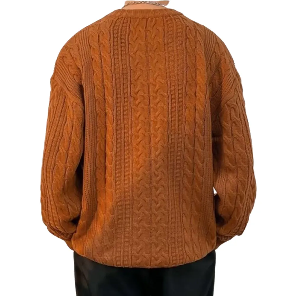 Solid Color Woven Pattern Knit Sweater