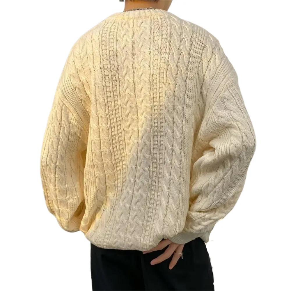 Solid Color Woven Pattern Knit Sweater