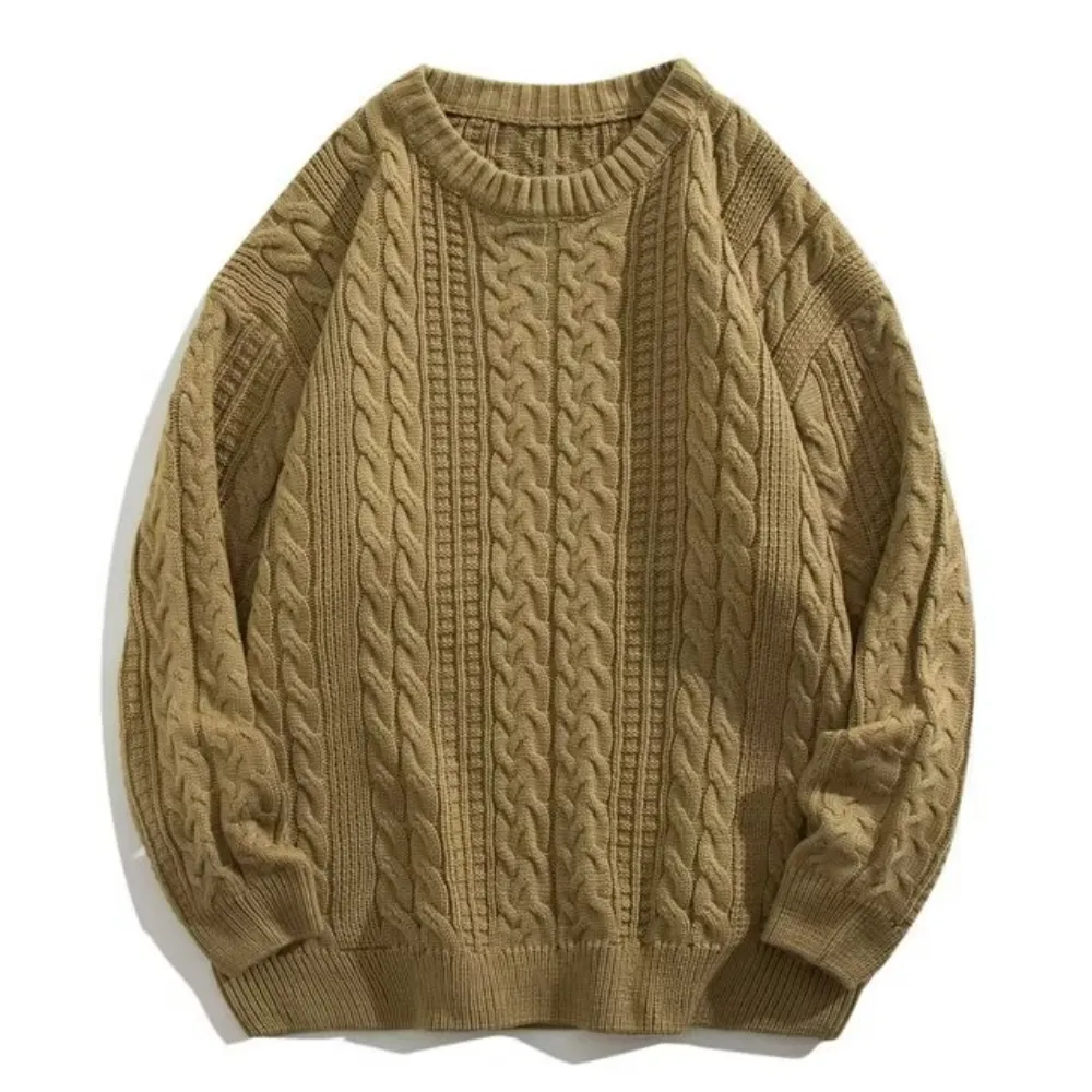 Solid Color Woven Pattern Knit Sweater