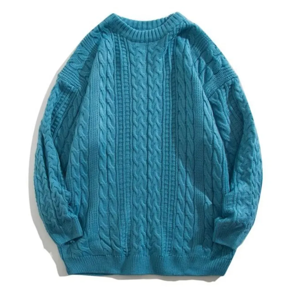 Solid Color Woven Pattern Knit Sweater
