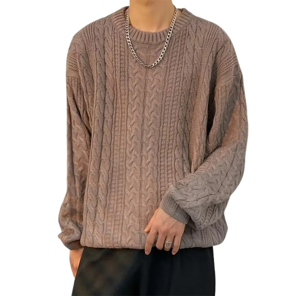 Solid Color Woven Pattern Knit Sweater