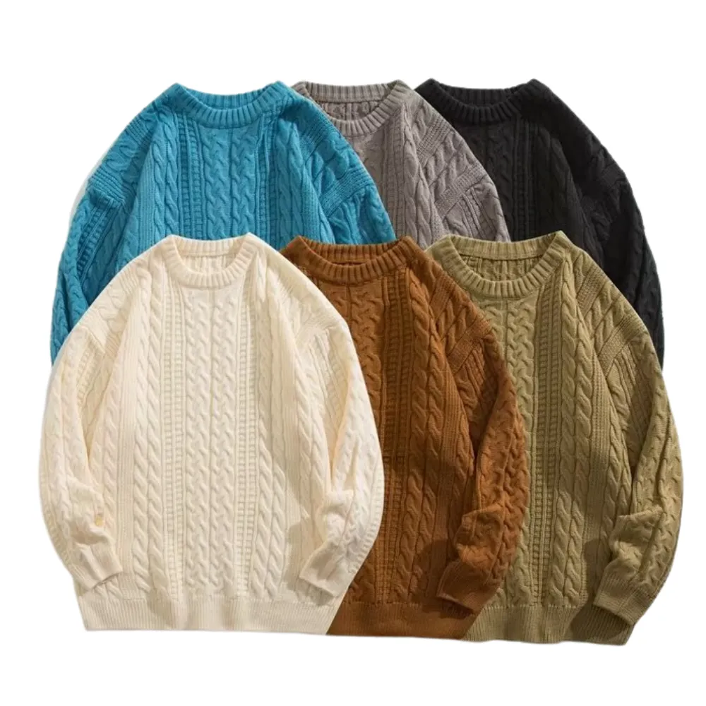 Solid Color Woven Pattern Knit Sweater