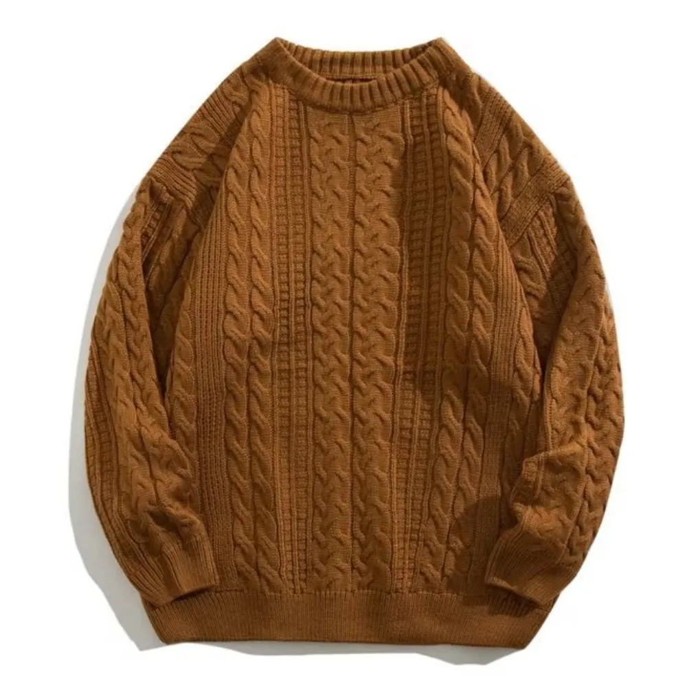 Solid Color Woven Pattern Knit Sweater