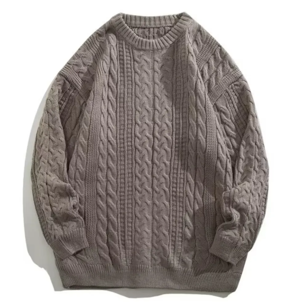 Solid Color Woven Pattern Knit Sweater