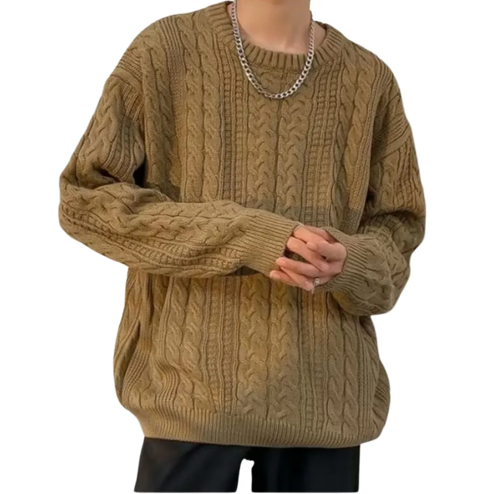Solid Color Woven Pattern Knit Sweater