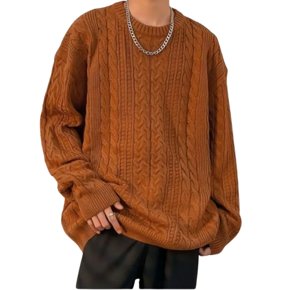 Solid Color Woven Pattern Knit Sweater