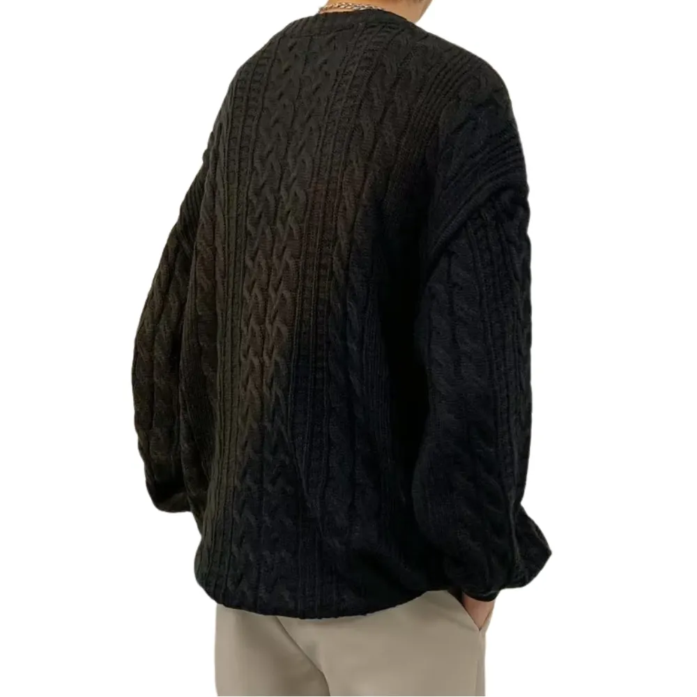 Solid Color Woven Pattern Knit Sweater