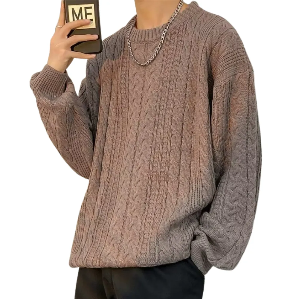 Solid Color Woven Pattern Knit Sweater
