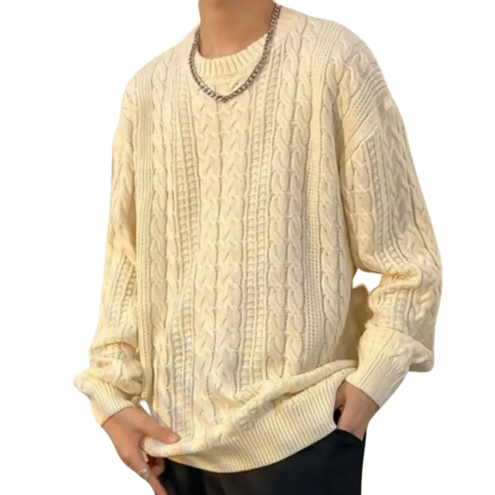 Solid Color Woven Pattern Knit Sweater