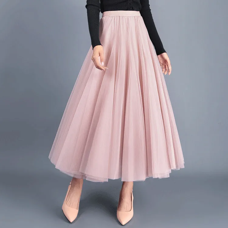 Spring High Waist Slim Skirt Mesh Skirt A Line Skirt