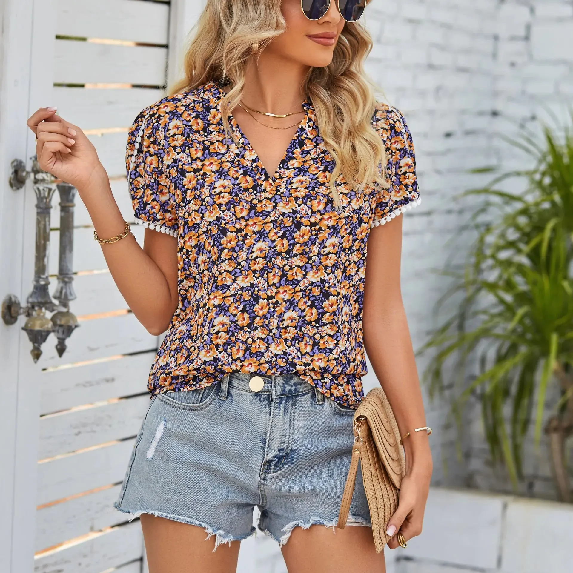 Spring Printed Loose Long-sleeved Tops