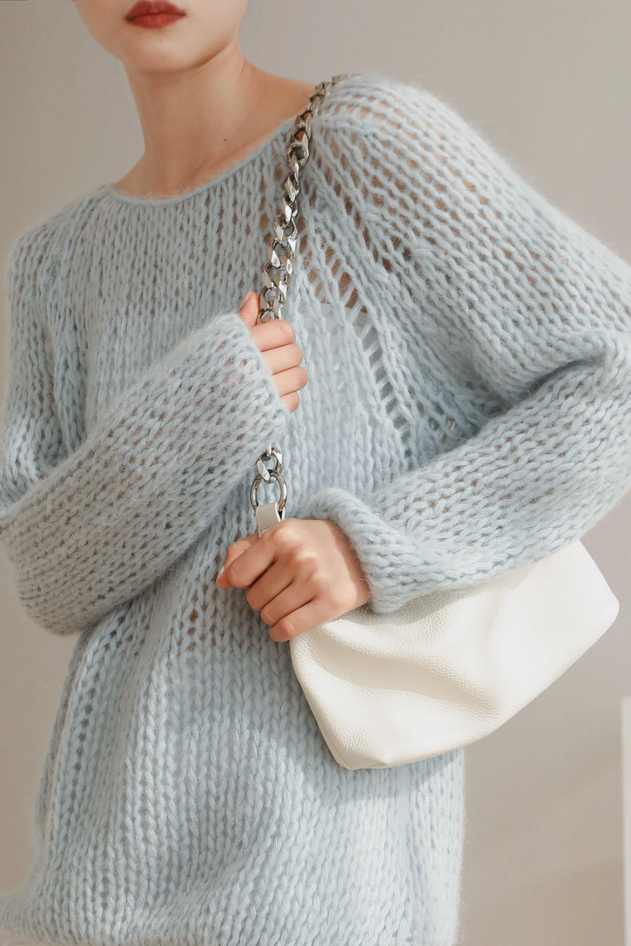 Stay Open Knit Mohair Sweater - Blue