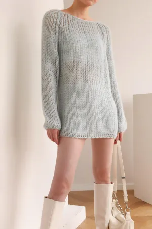 Stay Open Knit Mohair Sweater - Blue