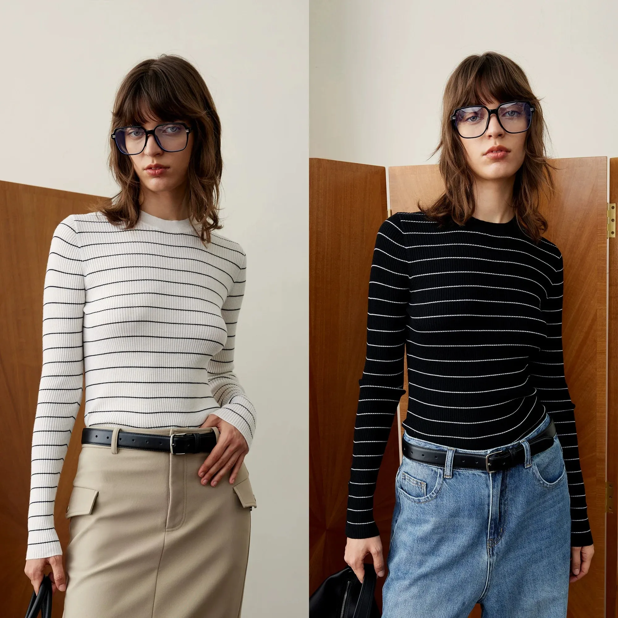 Striped Ribbed Knit Sweater