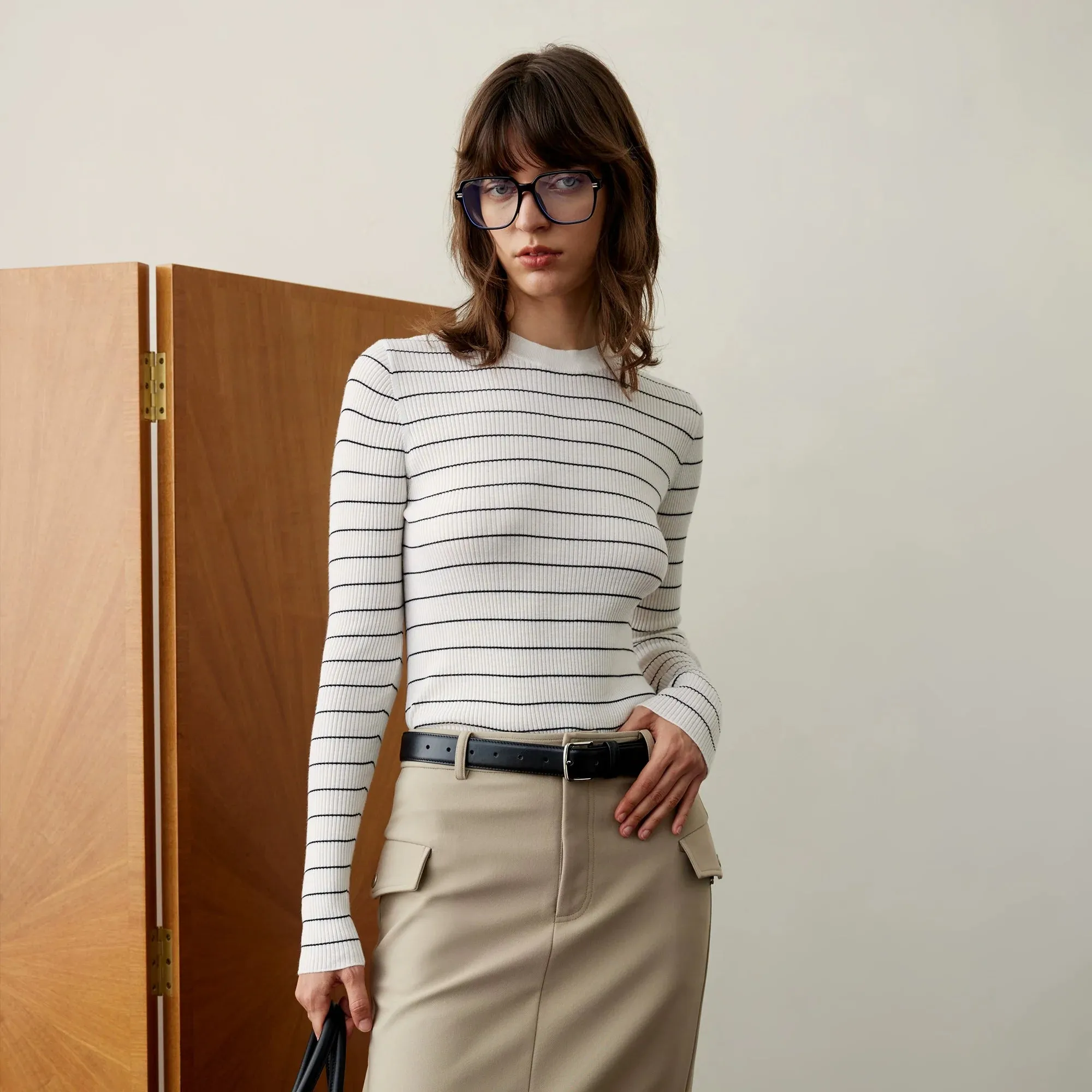Striped Ribbed Knit Sweater