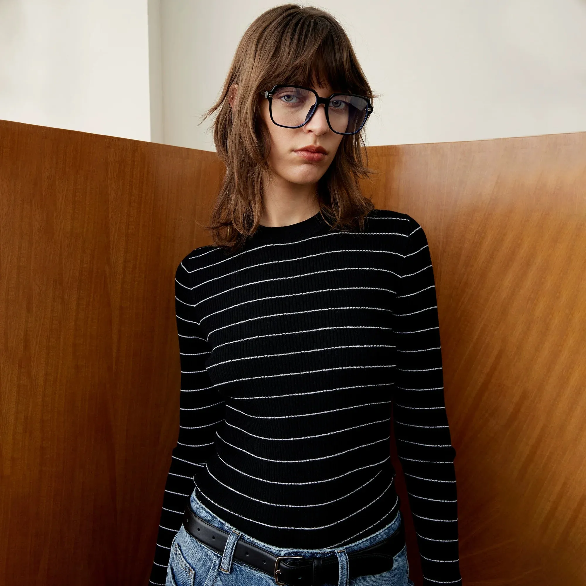 Striped Ribbed Knit Sweater