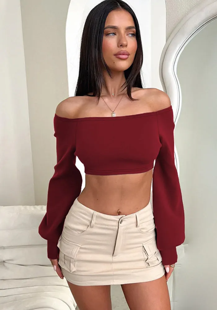 Stylish Off-Shoulder Long-Sleeve Crop Top for Modern Elegance