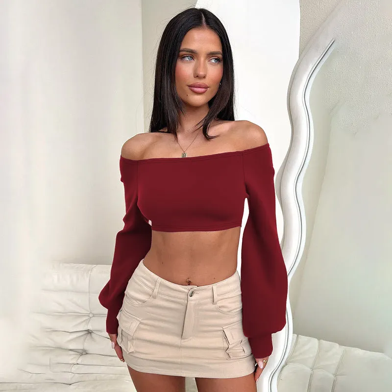 Stylish Off-Shoulder Long-Sleeve Crop Top for Modern Elegance