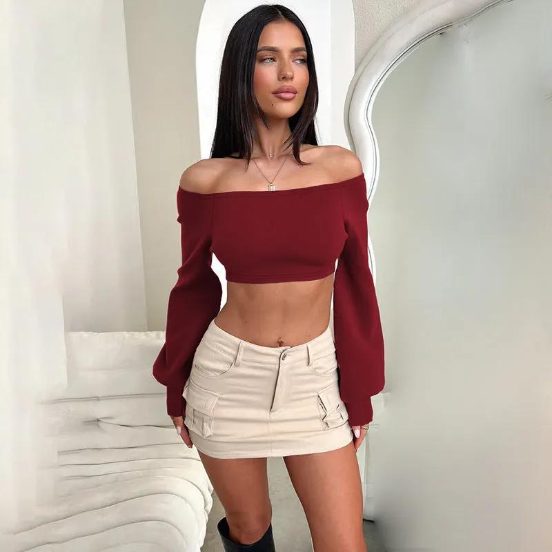 Stylish Off-Shoulder Long-Sleeve Crop Top for Modern Elegance