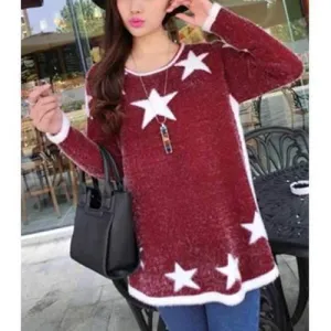 Stylish Round Collar Pentagram Pattern Long Sleeve Women's Sweater - Wine Red One Size(fit Size Xs To M)