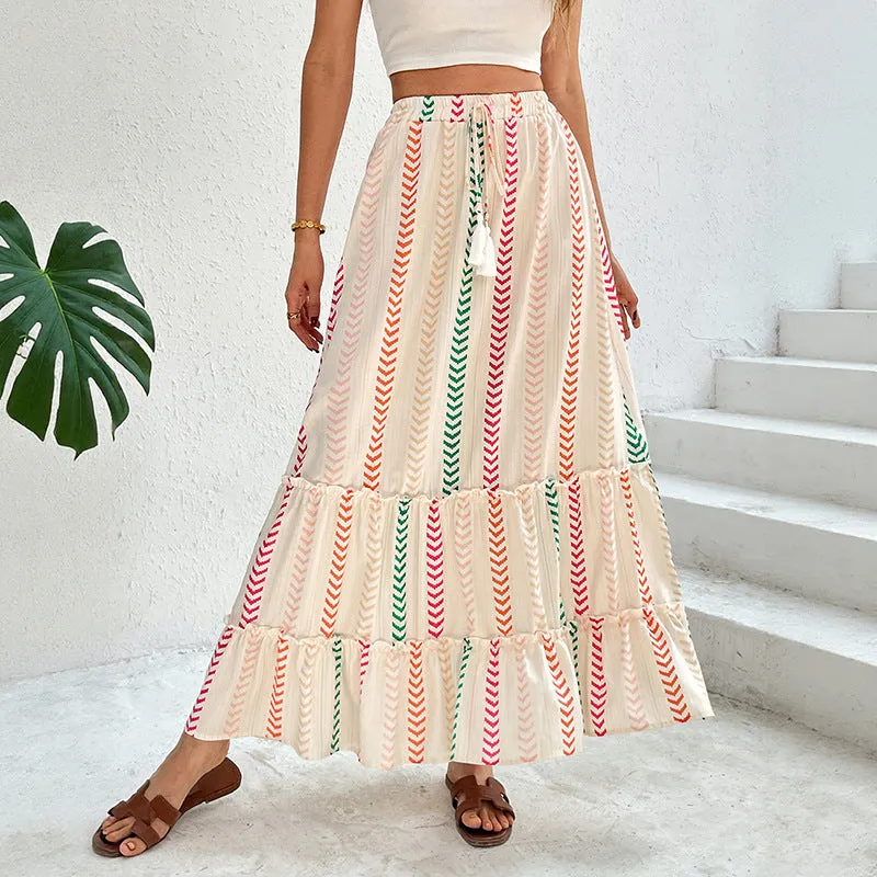 Summer Contrast Color Printed Bohemian Skirt
