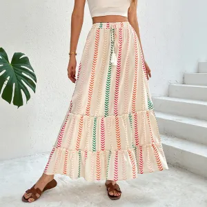 Summer Contrast Color Printed Bohemian Skirt