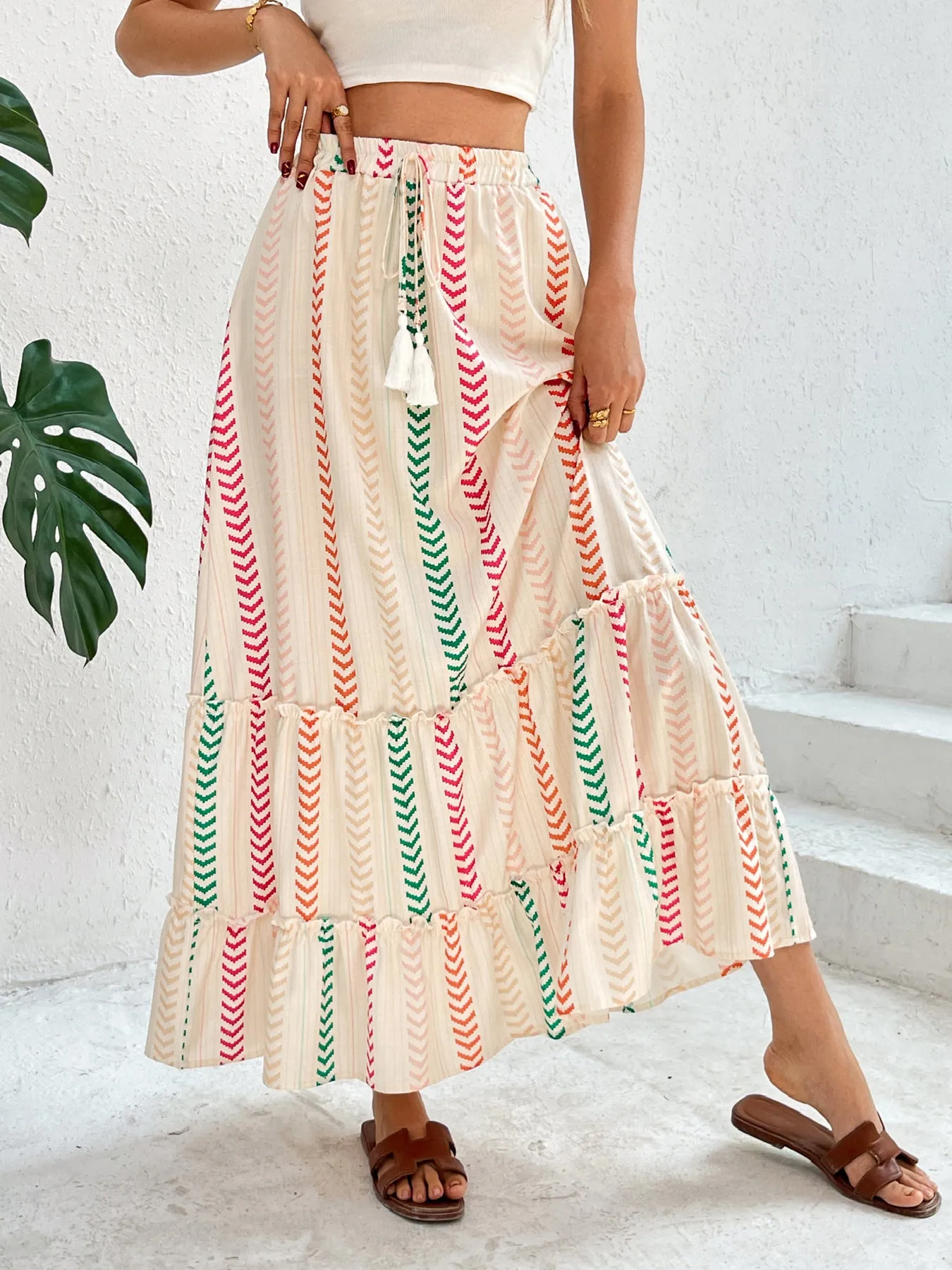 Summer Contrast Color Printed Bohemian Skirt