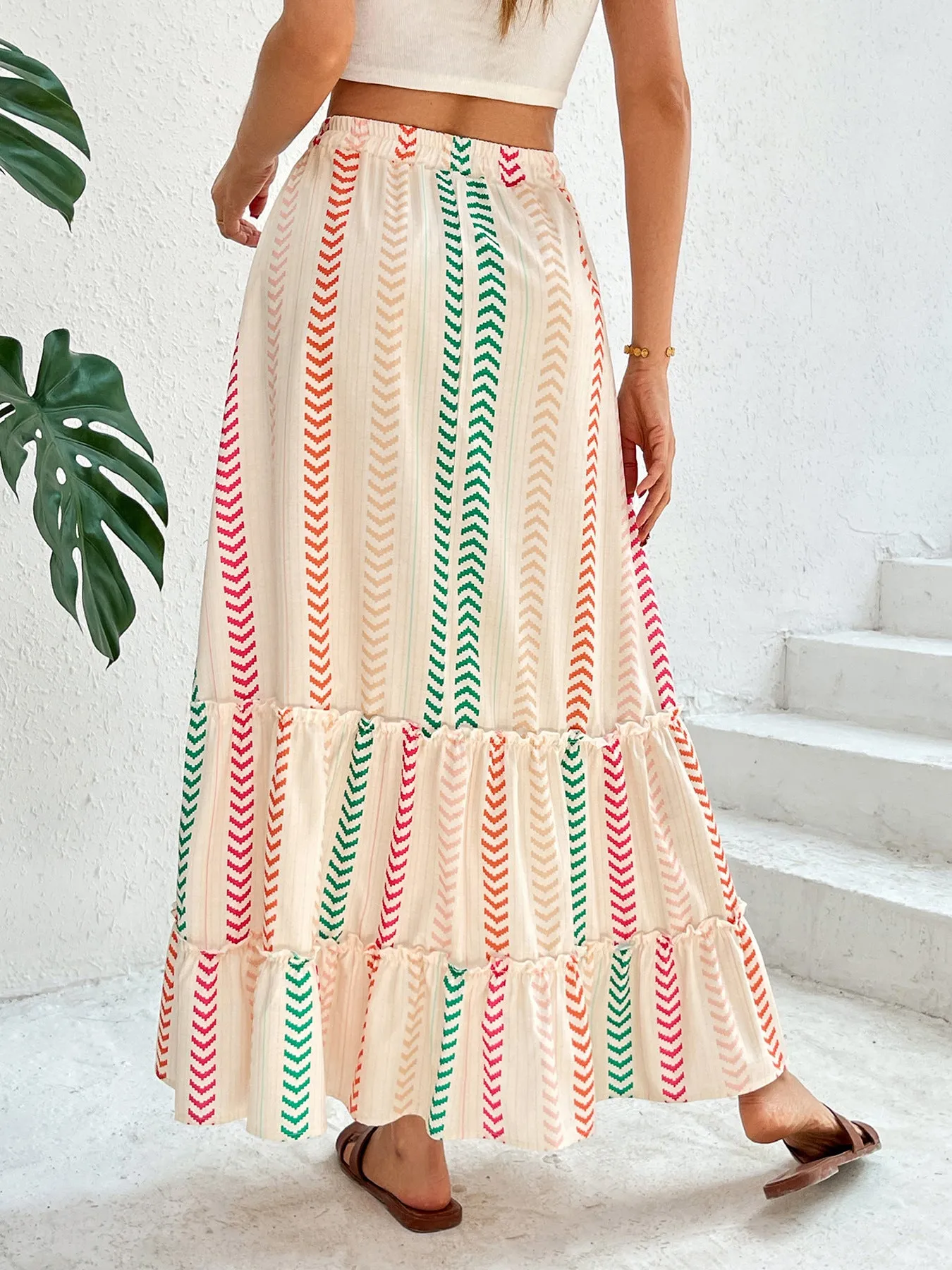 Summer Contrast Color Printed Bohemian Skirt