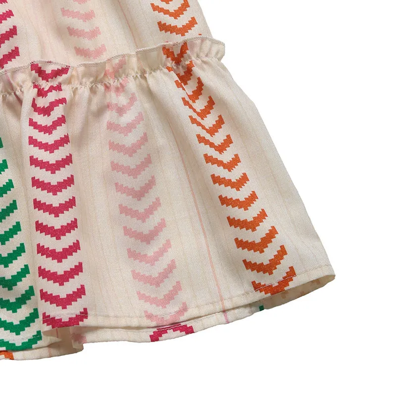 Summer Contrast Color Printed Bohemian Skirt