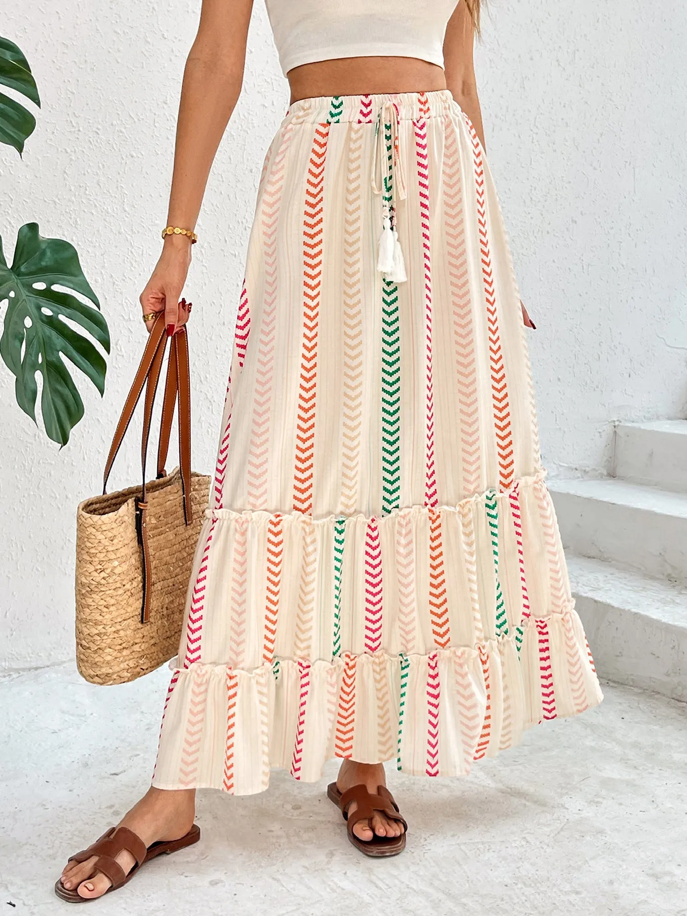 Summer Contrast Color Printed Bohemian Skirt