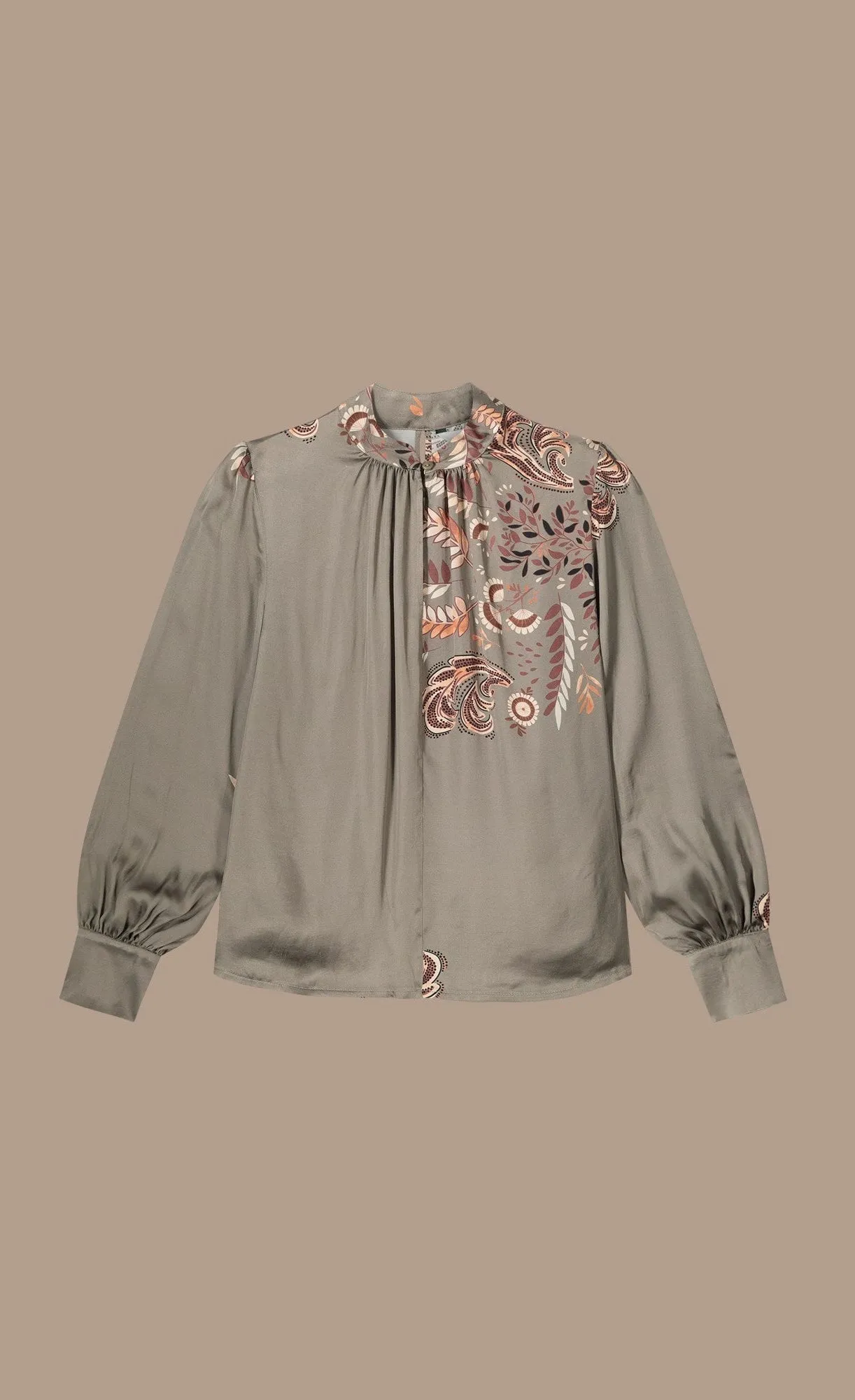 Summum Leaves Top With Long Puff Sleeves