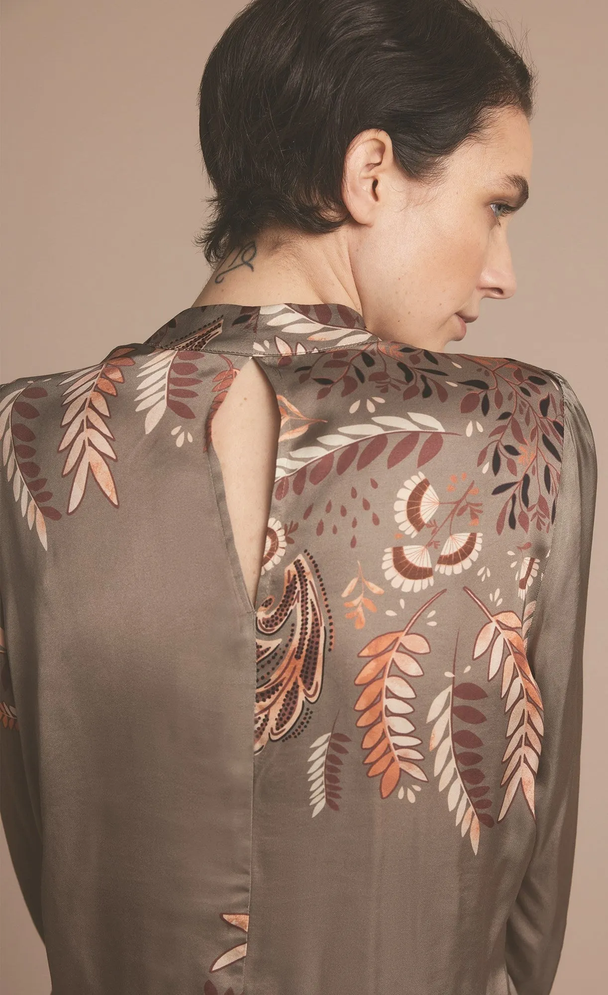 Summum Leaves Top With Long Puff Sleeves