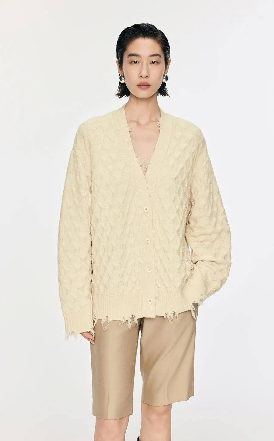 Sweater / JNBY Collarless Loose Mid-Length Cardigan