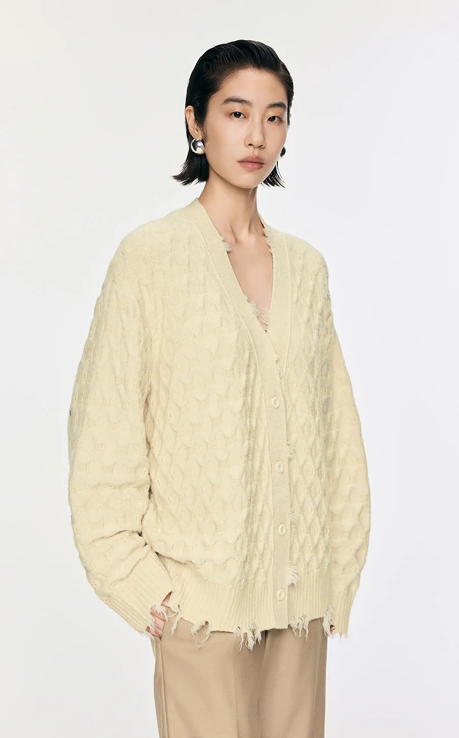 Sweater / JNBY Collarless Loose Mid-Length Cardigan