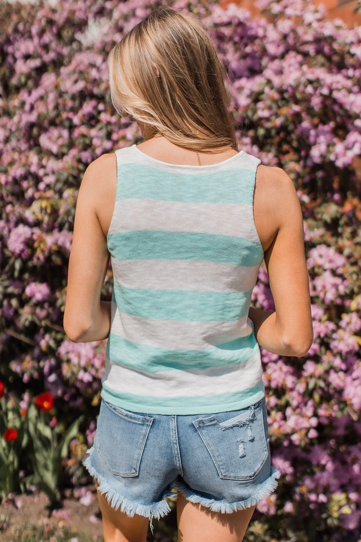Sweet Optimism Striped Tank Top- Ivory & Aqua