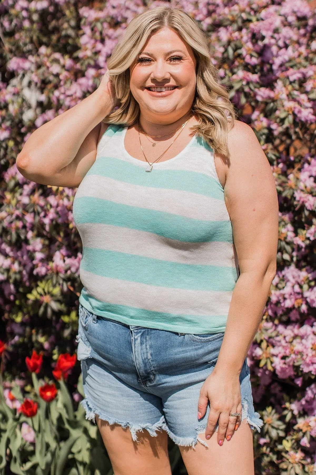 Sweet Optimism Striped Tank Top- Ivory & Aqua
