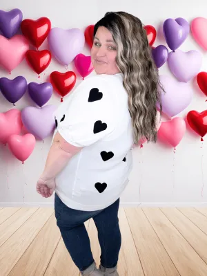 Sweetheart Short Sleeve Heart Print Sweater (2 colors)