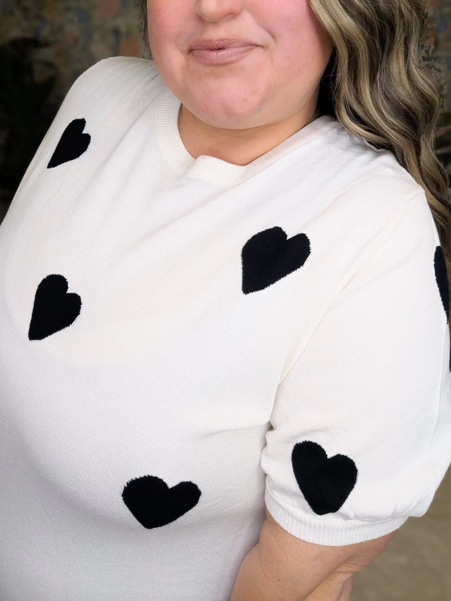 Sweetheart Short Sleeve Heart Print Sweater (2 colors)