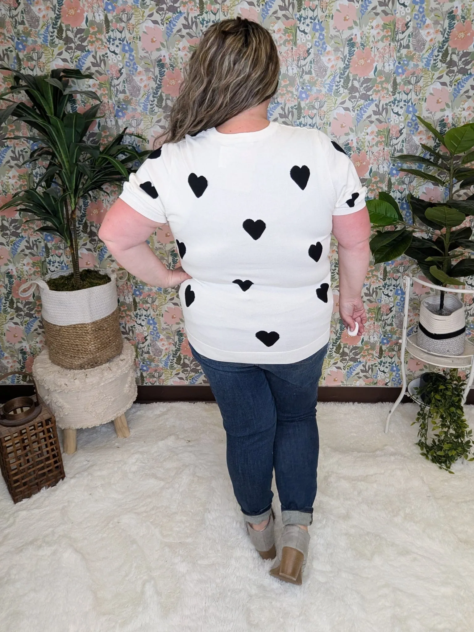 Sweetheart Short Sleeve Heart Print Sweater (2 colors)
