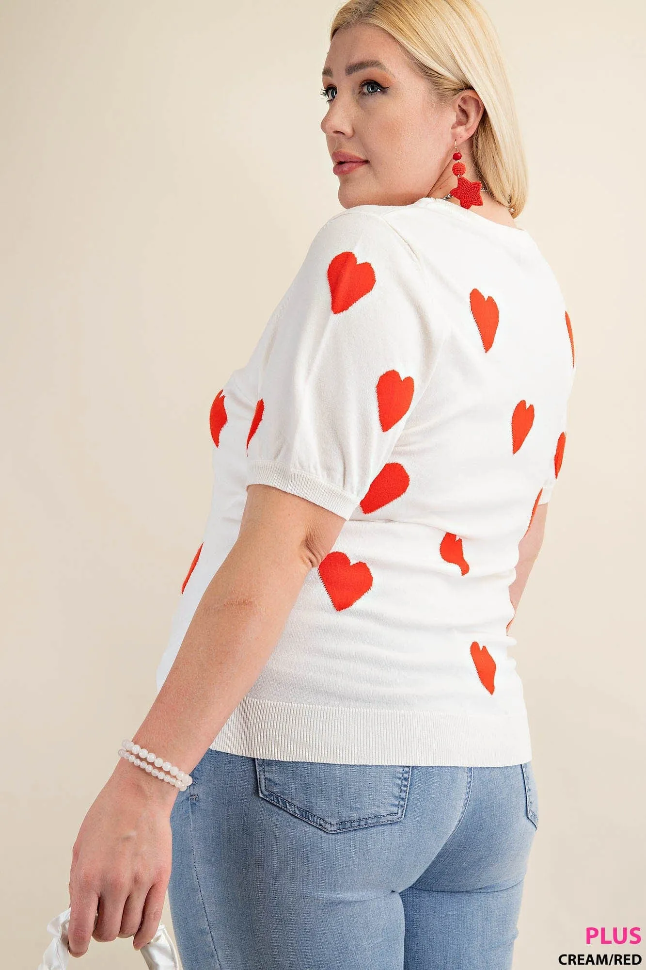 Sweetheart Short Sleeve Heart Print Sweater (2 colors)