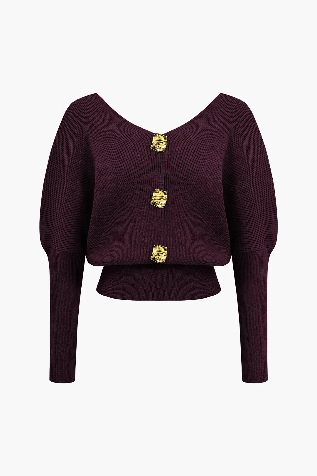 Tammy - Solid Button V Neck Woman's Sweater
