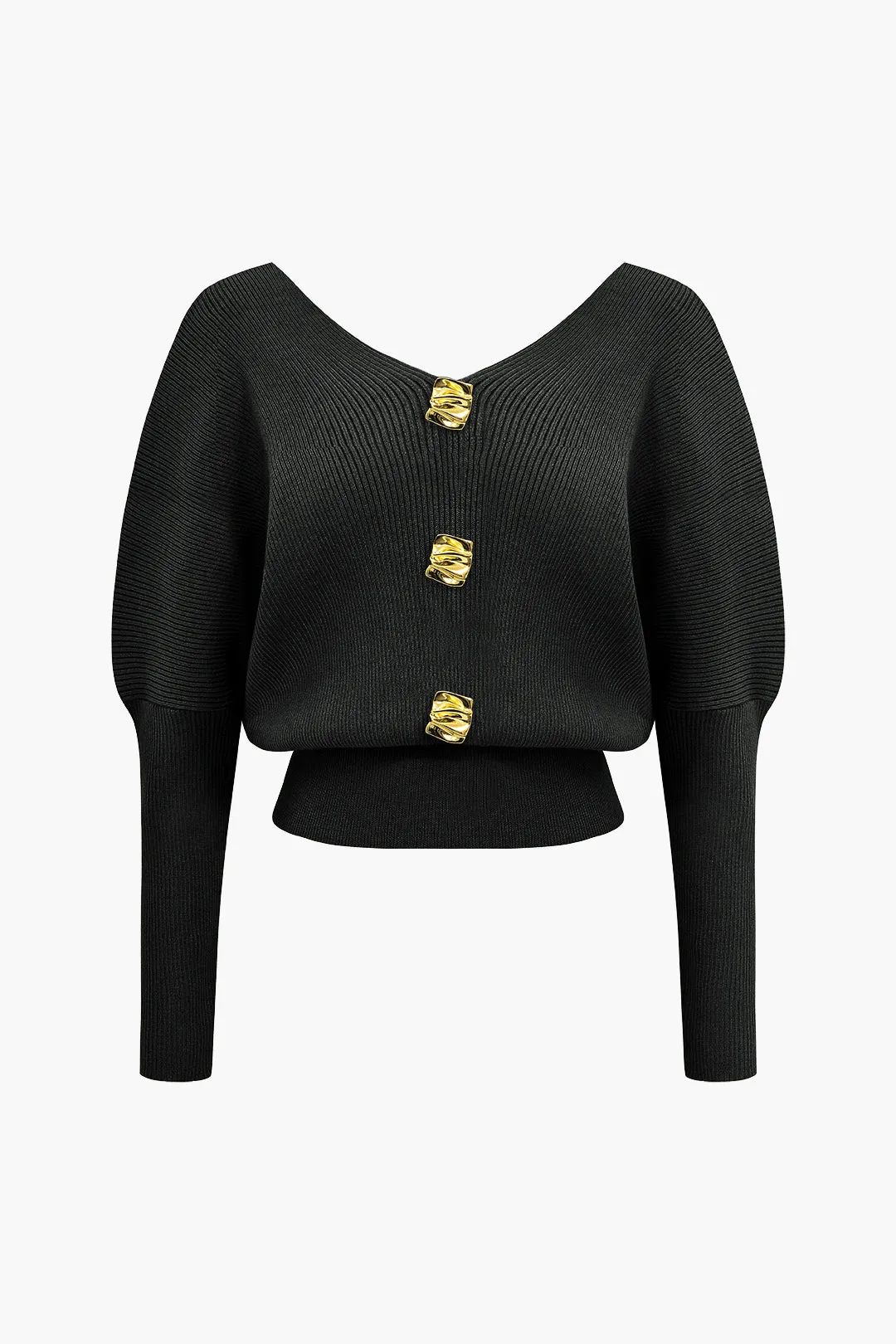 Tammy - Solid Button V Neck Woman's Sweater