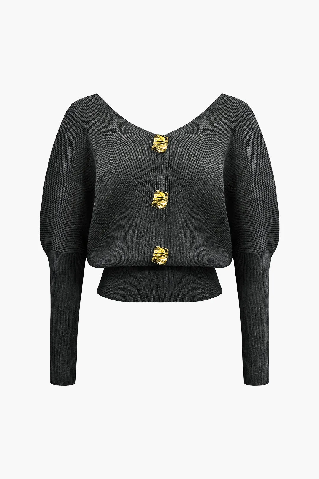 Tammy - Solid Button V Neck Woman's Sweater