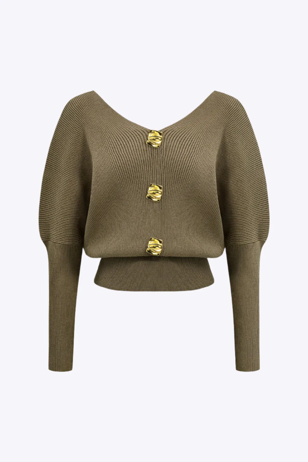 Tammy - Solid Button V Neck Woman's Sweater