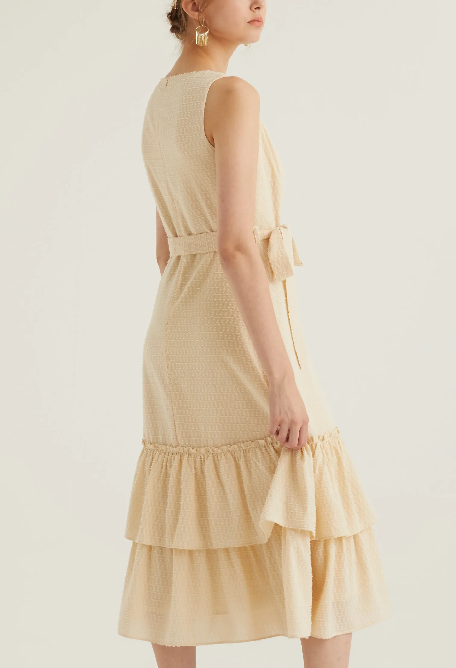 Textured Belted Midi Dress