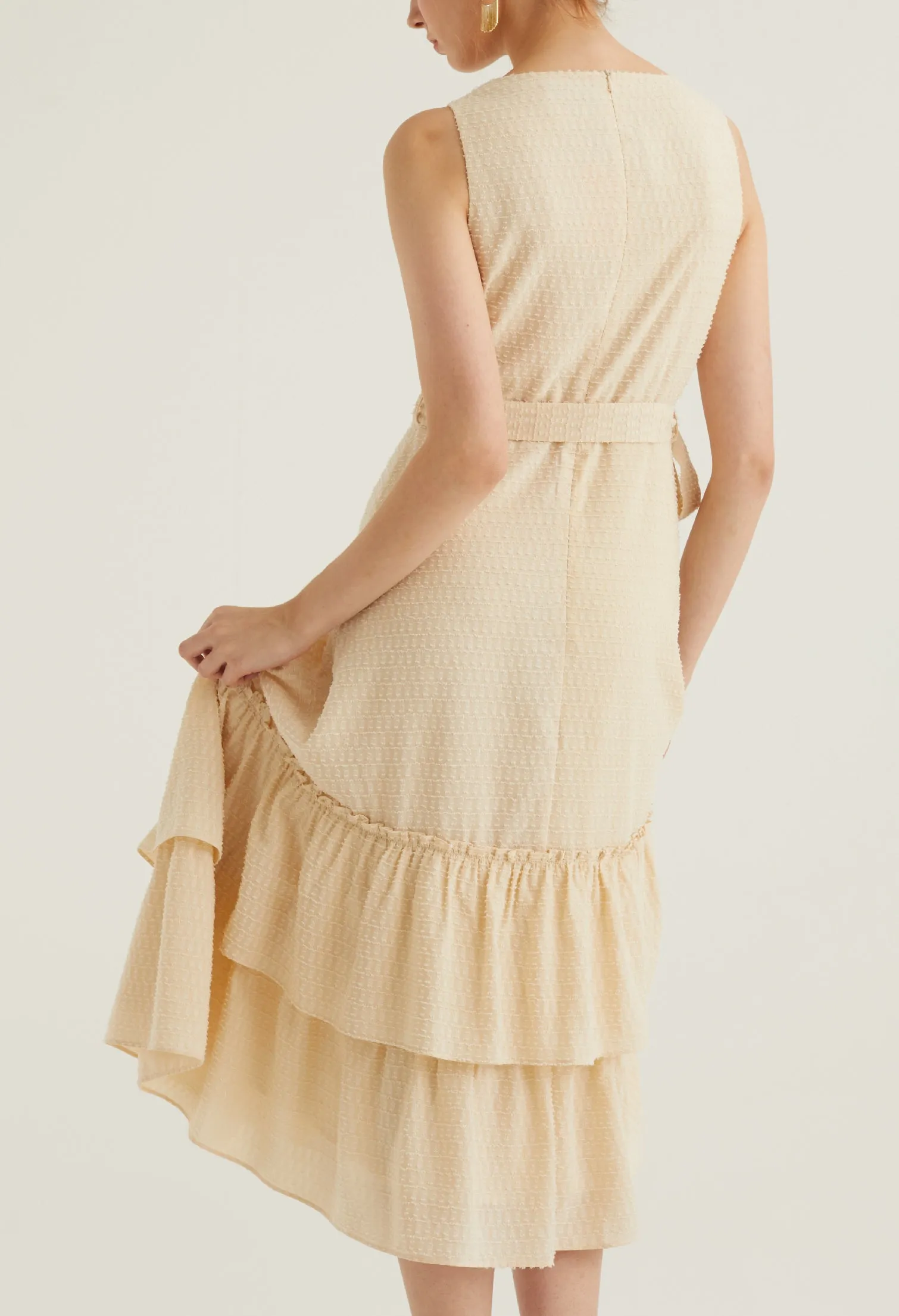 Textured Belted Midi Dress