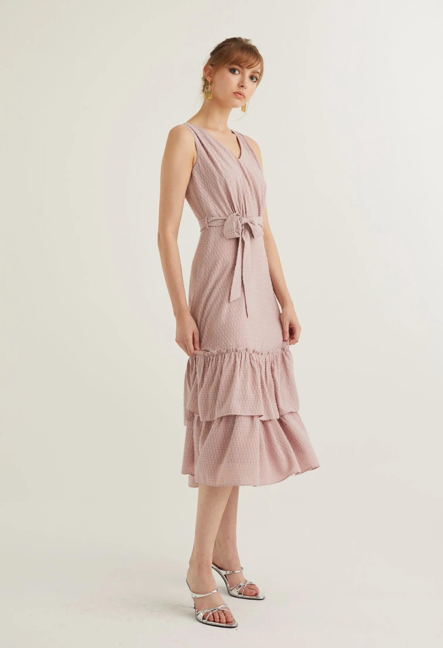 Textured Belted Midi Dress